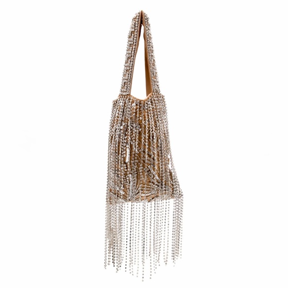 Retrofete Nude And Silver Crystal Fringe Bag New With Tags - Picture 6 of 8
